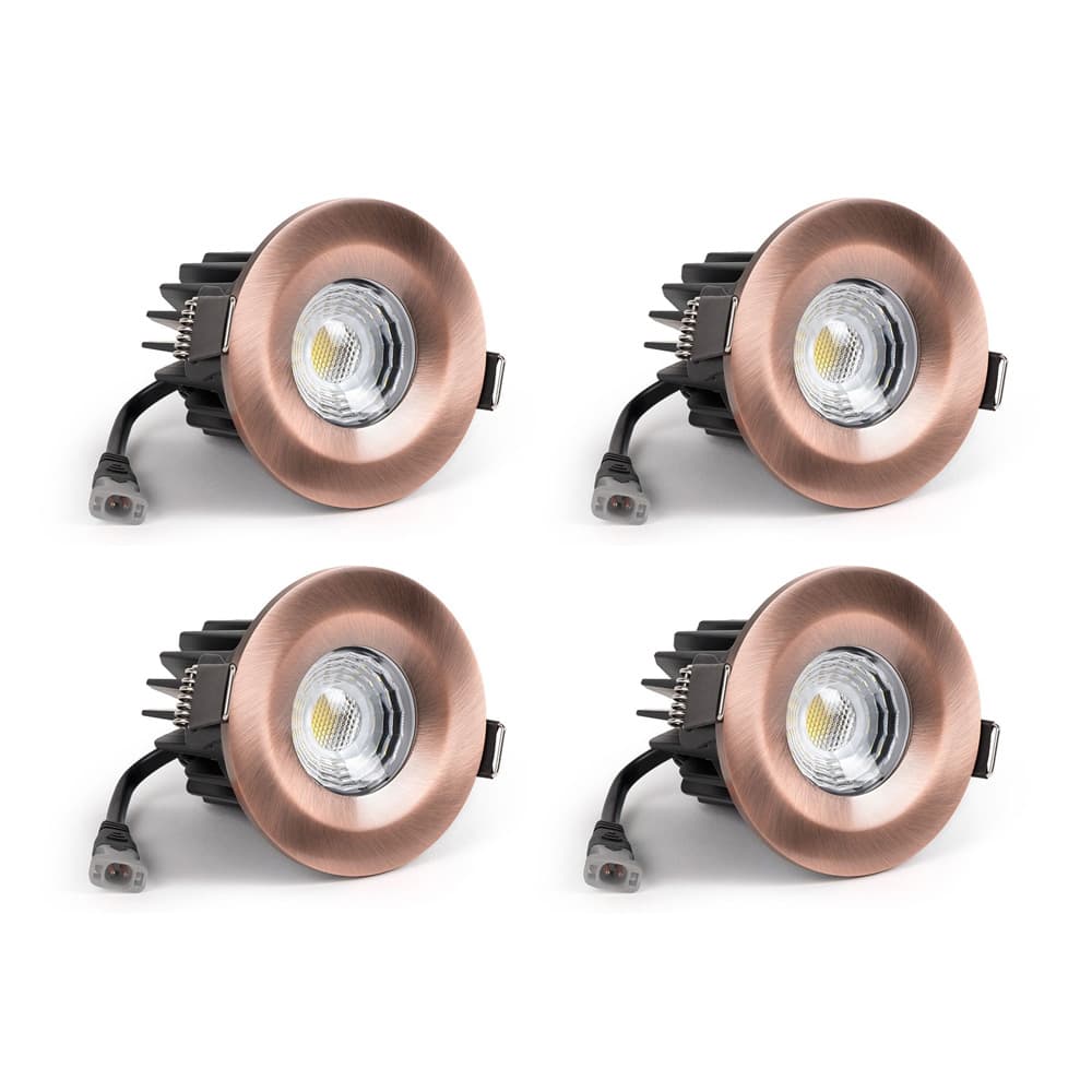4 Pack - Soho Lighting Antique Copper LED Downlights - Fire Rated - Fixed - IP65 - CCT Switch - High CRI - Dimmable