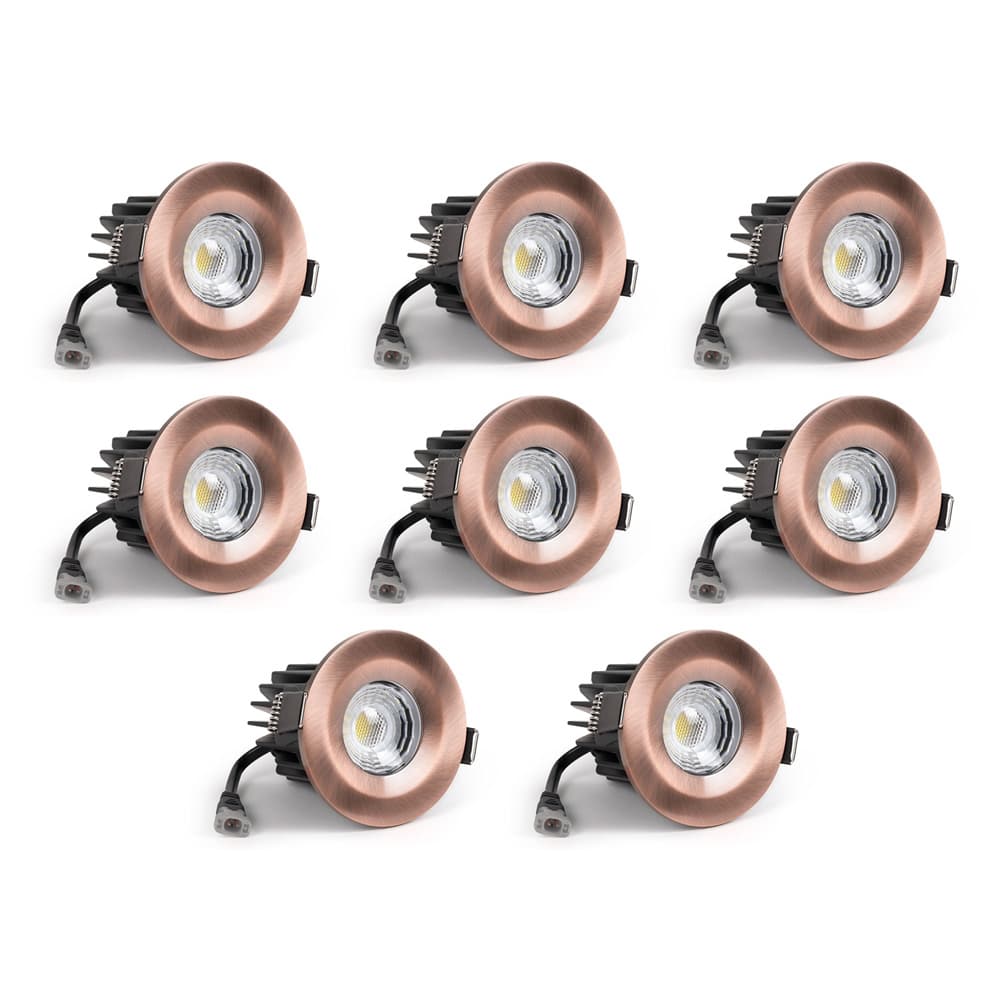 8 Pack - Soho Lighting Antique Copper LED Downlights - Fire Rated - Fixed - IP65 - CCT Switch - High CRI - Dimmable