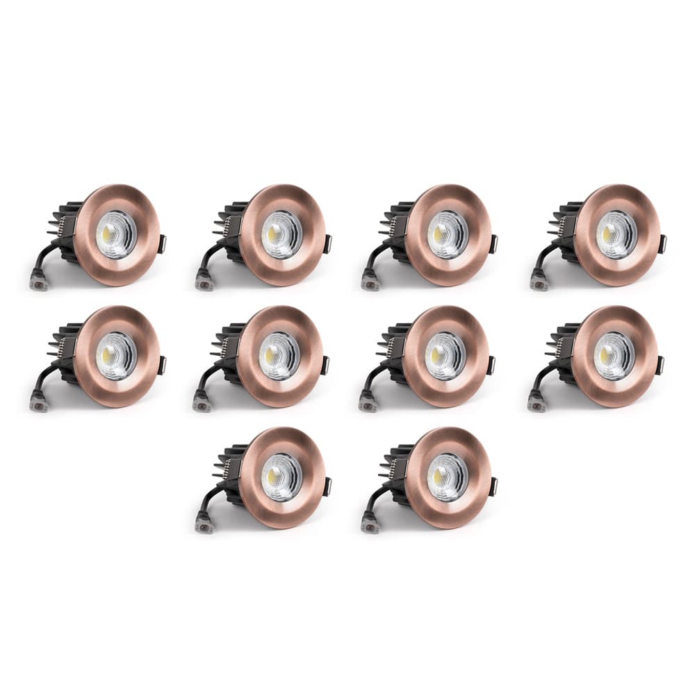 10 Pack - Soho Lighting Antique Copper LED Downlights - Fire Rated - Fixed - IP65 - CCT Switch - High CRI - Dimmable