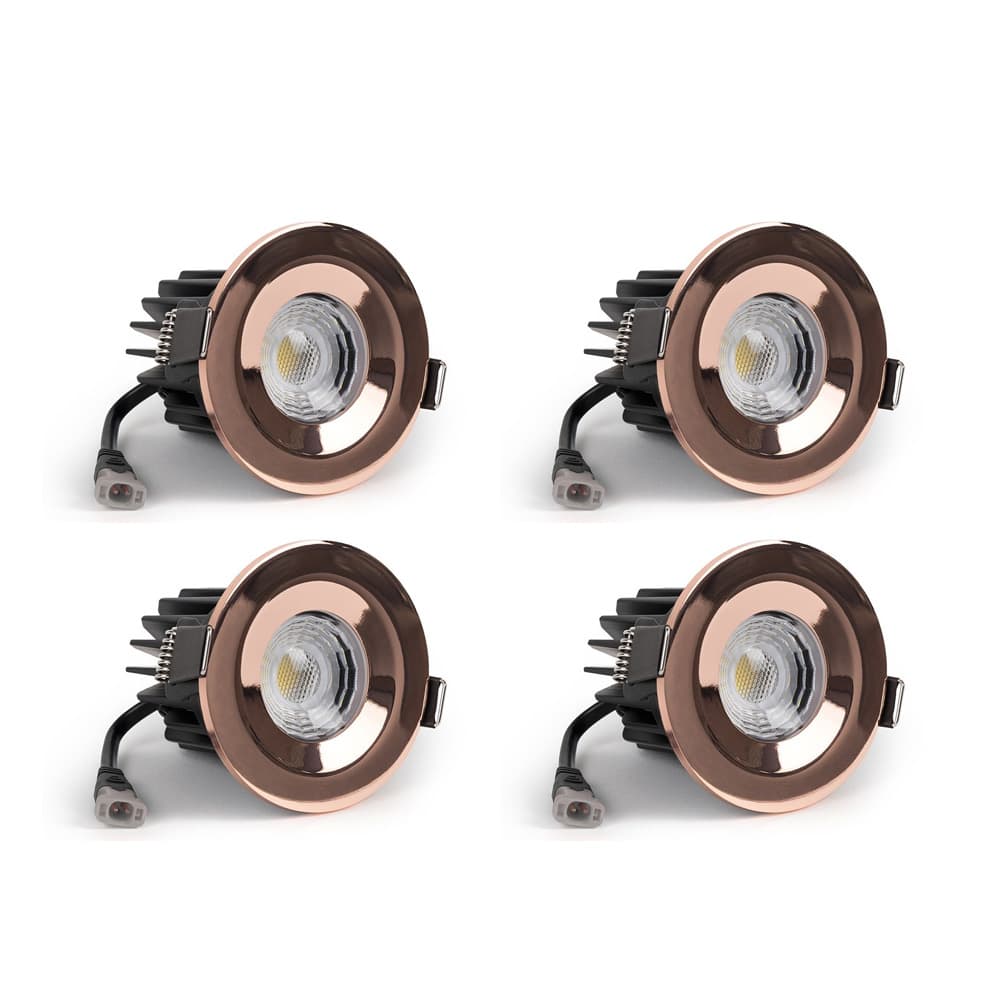 4 Pack - Soho Lighting Rose Gold LED Downlights - Fire Rated - Fixed - IP65 - CCT Switch - High CRI - Dimmable