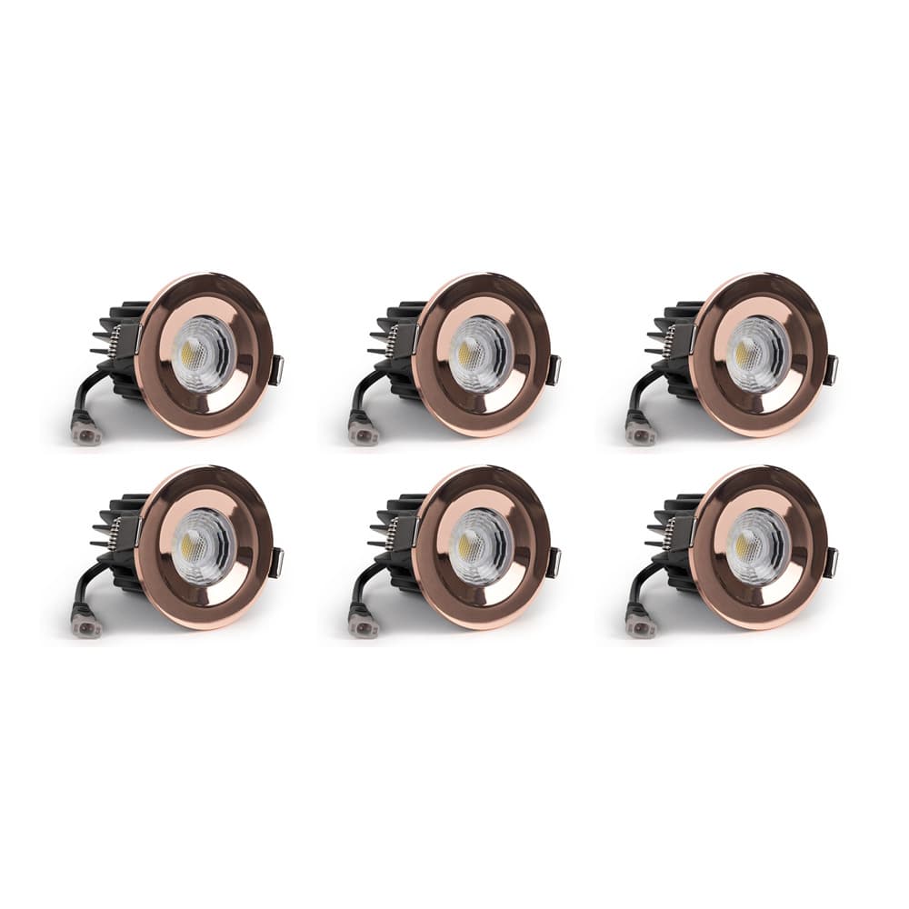6 Pack - Soho Lighting Rose Gold LED Downlights - Fire Rated - Fixed - IP65 - CCT Switch - High CRI - Dimmable