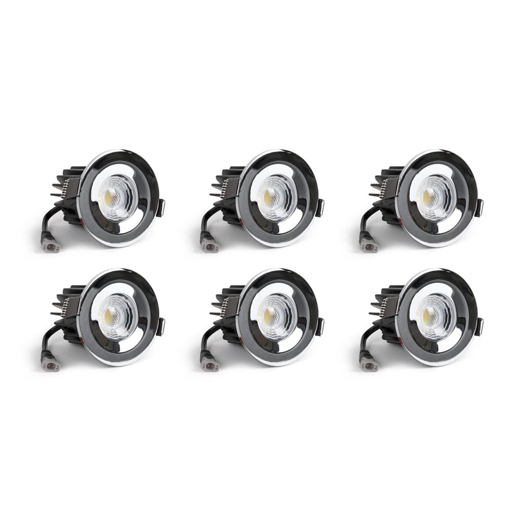 6 Pack - Soho Lighting Polished Chrome LED Downlights - Fire Rated - Fixed - IP65 - CCT Switch - High CRI - Dimmable