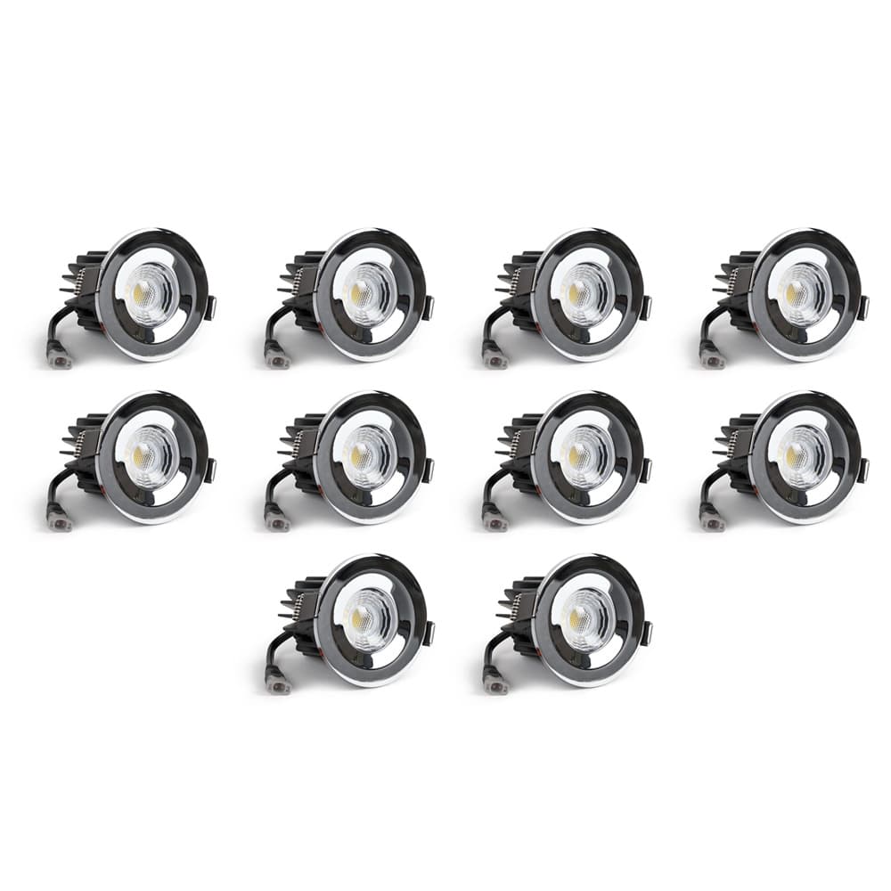10 Pack - Soho Lighting Polished Chrome LED Downlights - Fire Rated - Fixed - IP65 - CCT Switch - High CRI - Dimmable