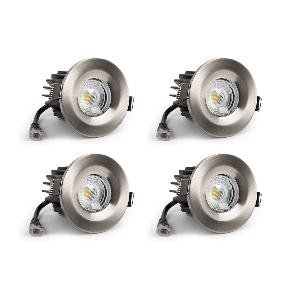 4 Pack - Soho Lighting Brushed Chrome LED Downlights - Fire Rated - Fixed - IP65 - CCT Switch - High CRI - Dimmable