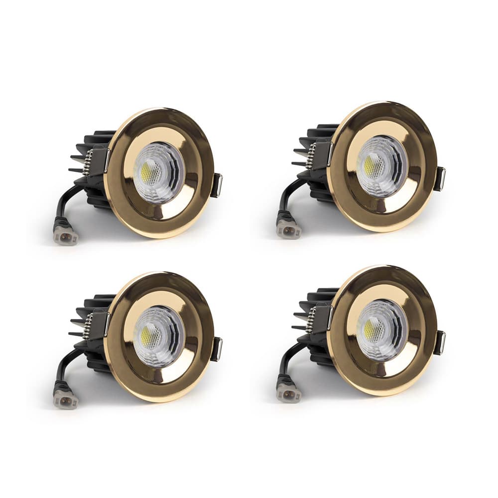 4 Pack - Soho Lighting Polished Brass LED Downlights - Fire Rated - Fixed - IP65 - CCT Switch - High CRI - Dimmable