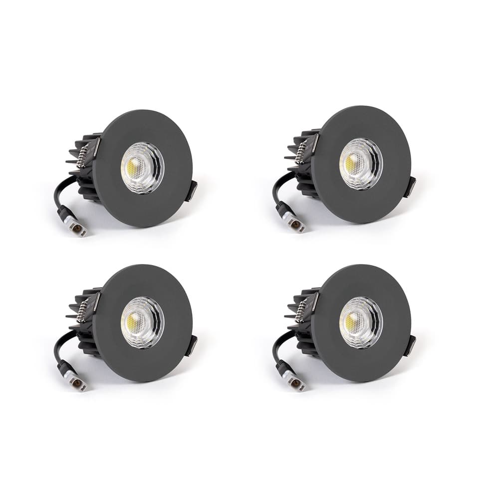 4 Pack - Soho Lighting Graphite Grey LED Downlights - Fire Rated - Fixed - IP65 - CCT Switch - High CRI - Dimmable