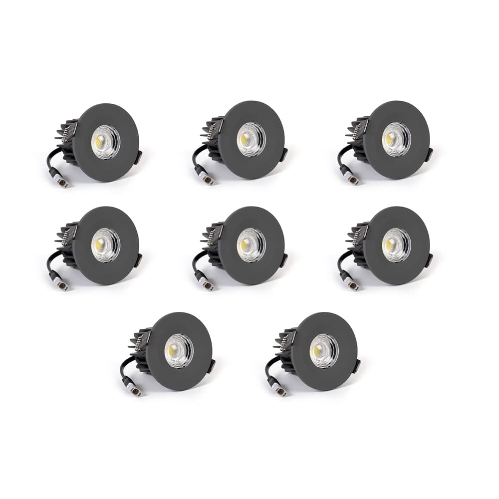 8 Pack - Soho Lighting Graphite Grey LED Downlights - Fire Rated - Fixed - IP65 - CCT Switch - High CRI - Dimmable