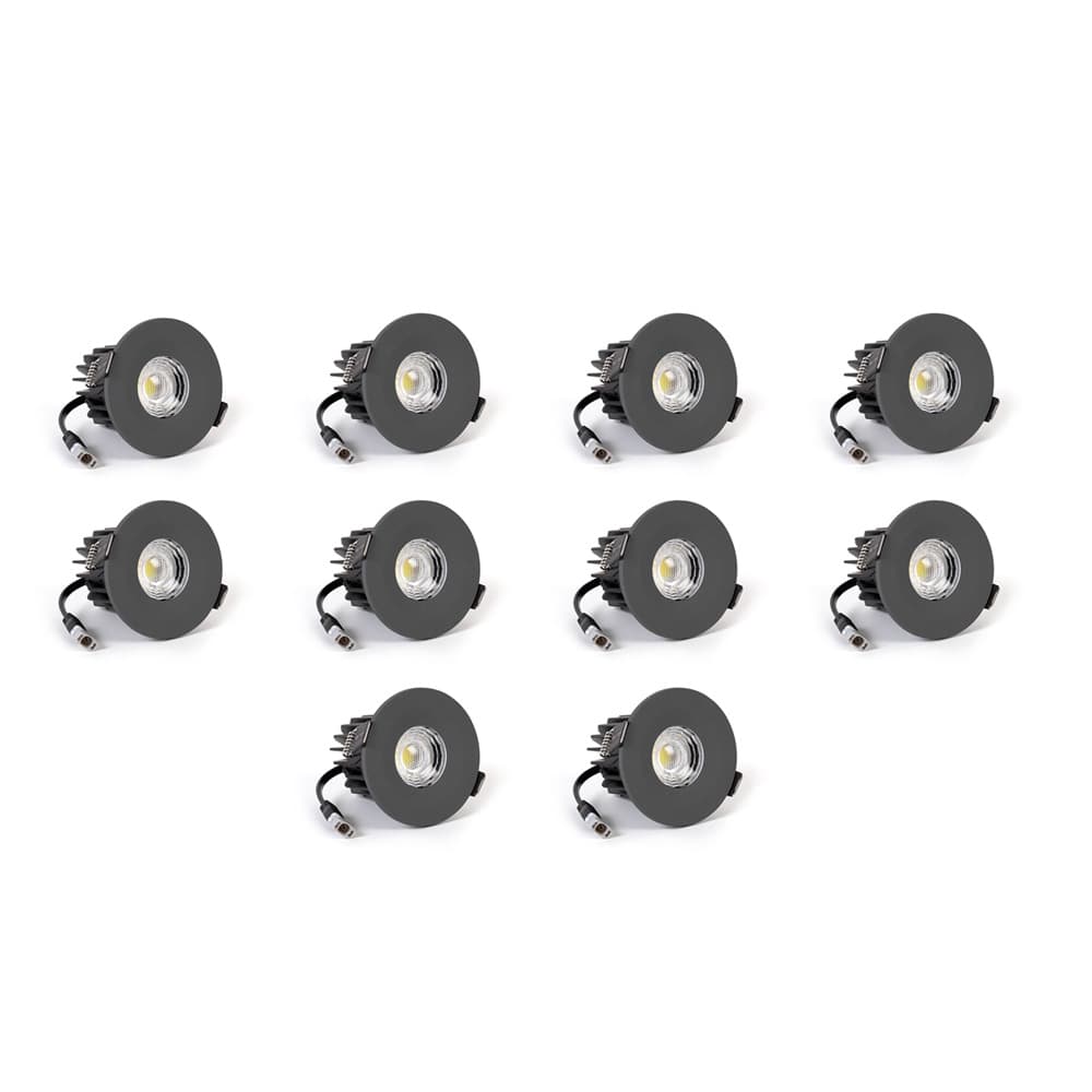 10 Pack - Soho Lighting Graphite Grey LED Downlights - Fire Rated - Fixed - IP65 - CCT Switch - High CRI - Dimmable