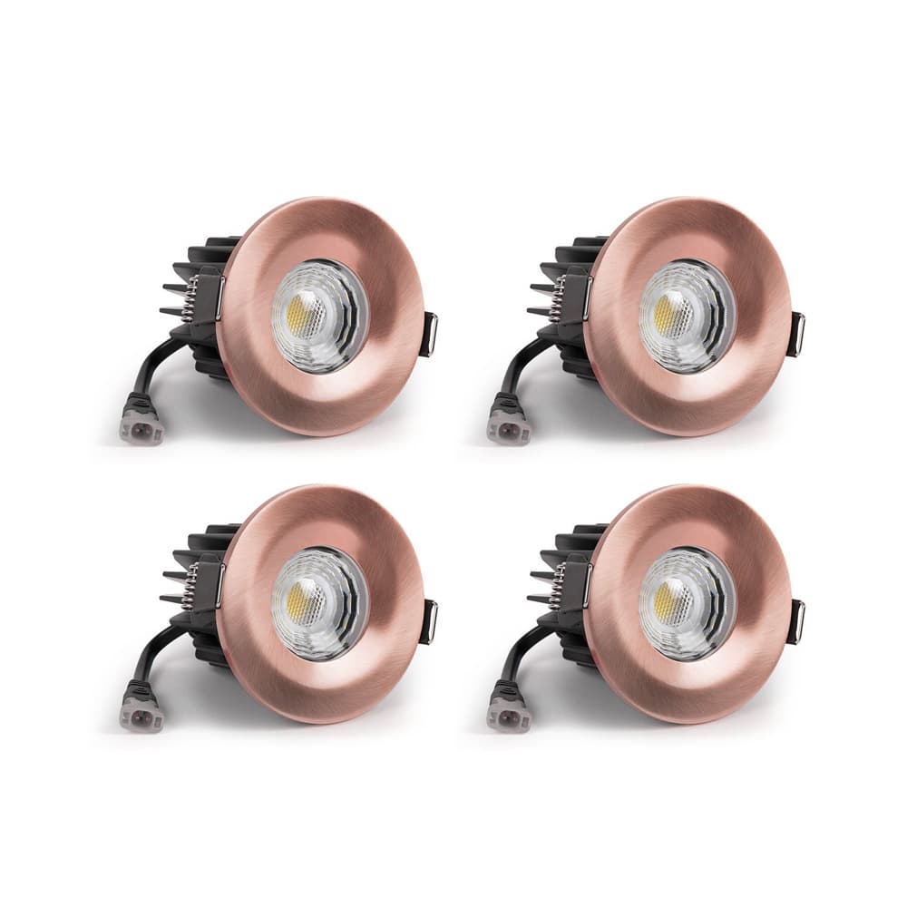 4 Pack - Soho Lighting Brushed Copper LED Downlights - Fire Rated - Fixed - IP65 - CCT Switch - High CRI - Dimmable