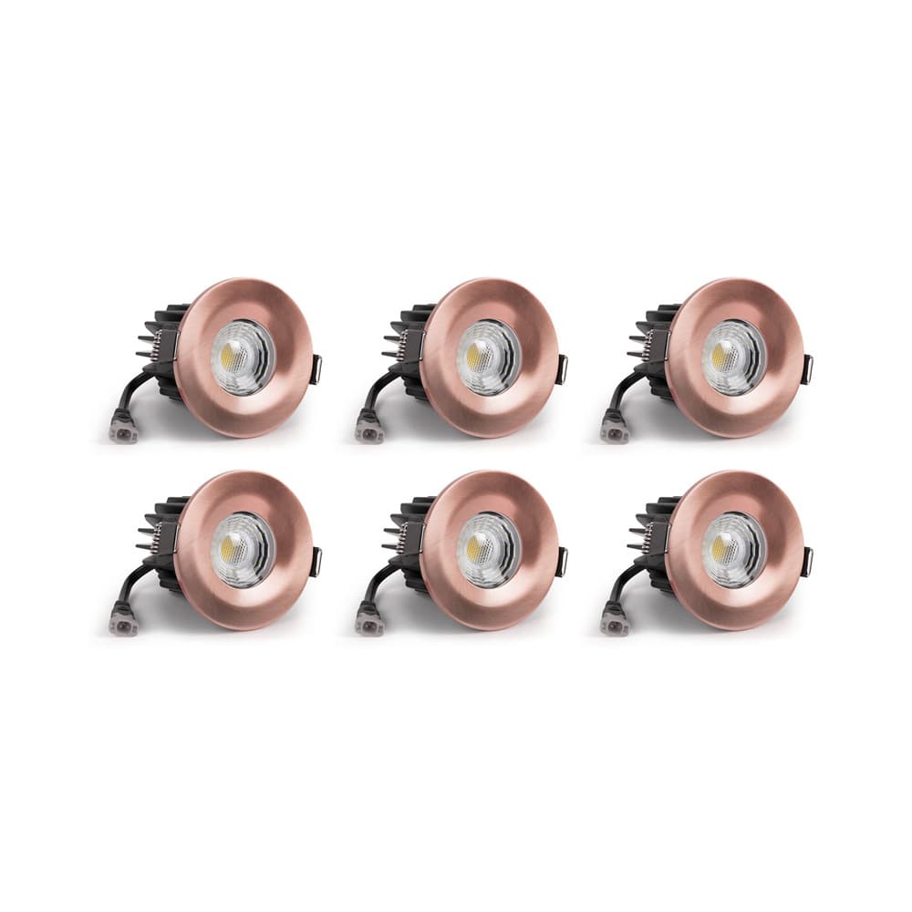 6 Pack - Soho Lighting Brushed Copper LED Downlights - Fire Rated - Fixed - IP65 - CCT Switch - High CRI - Dimmable