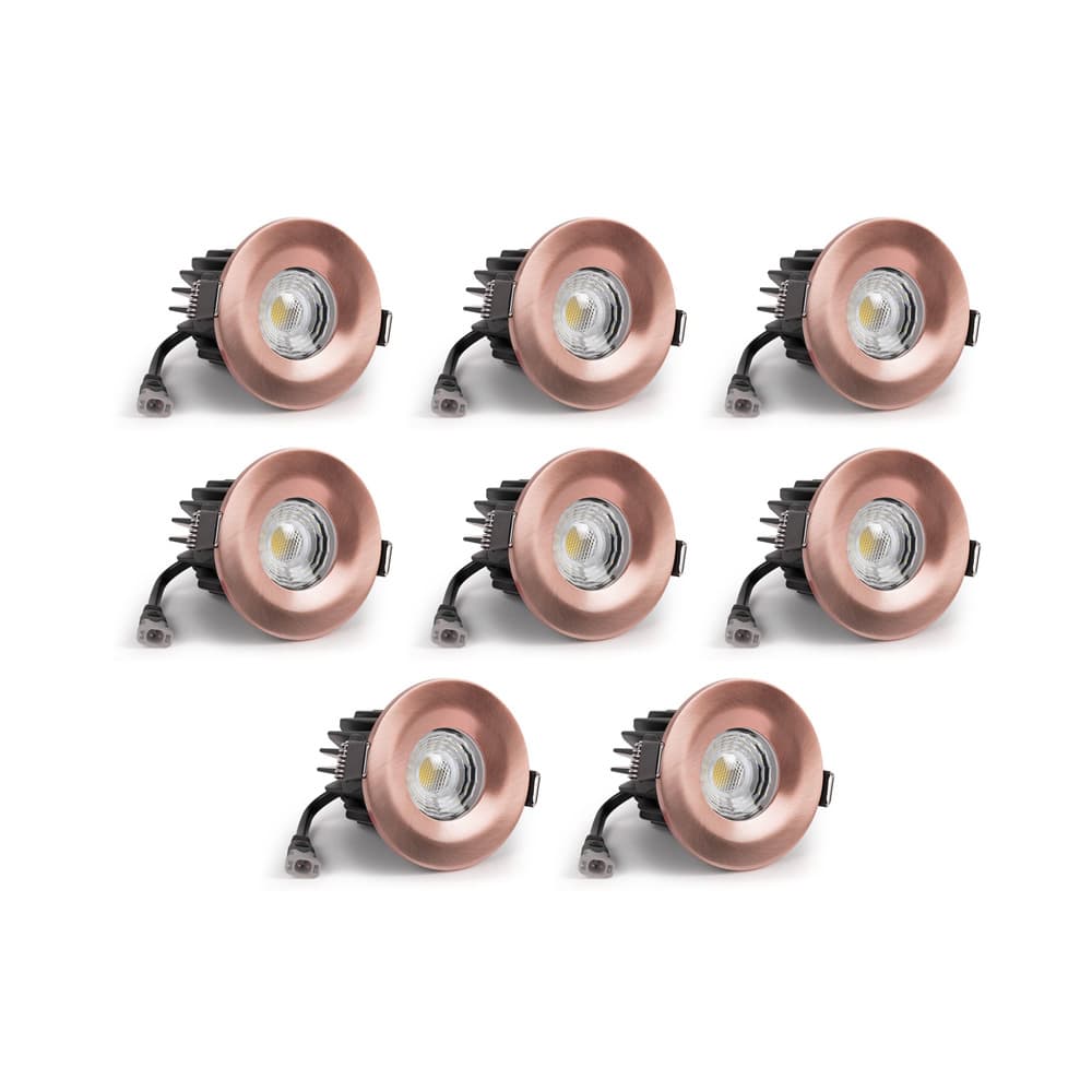 8 Pack - Soho Lighting Brushed Copper LED Downlights - Fire Rated - Fixed - IP65 - CCT Switch - High CRI - Dimmable