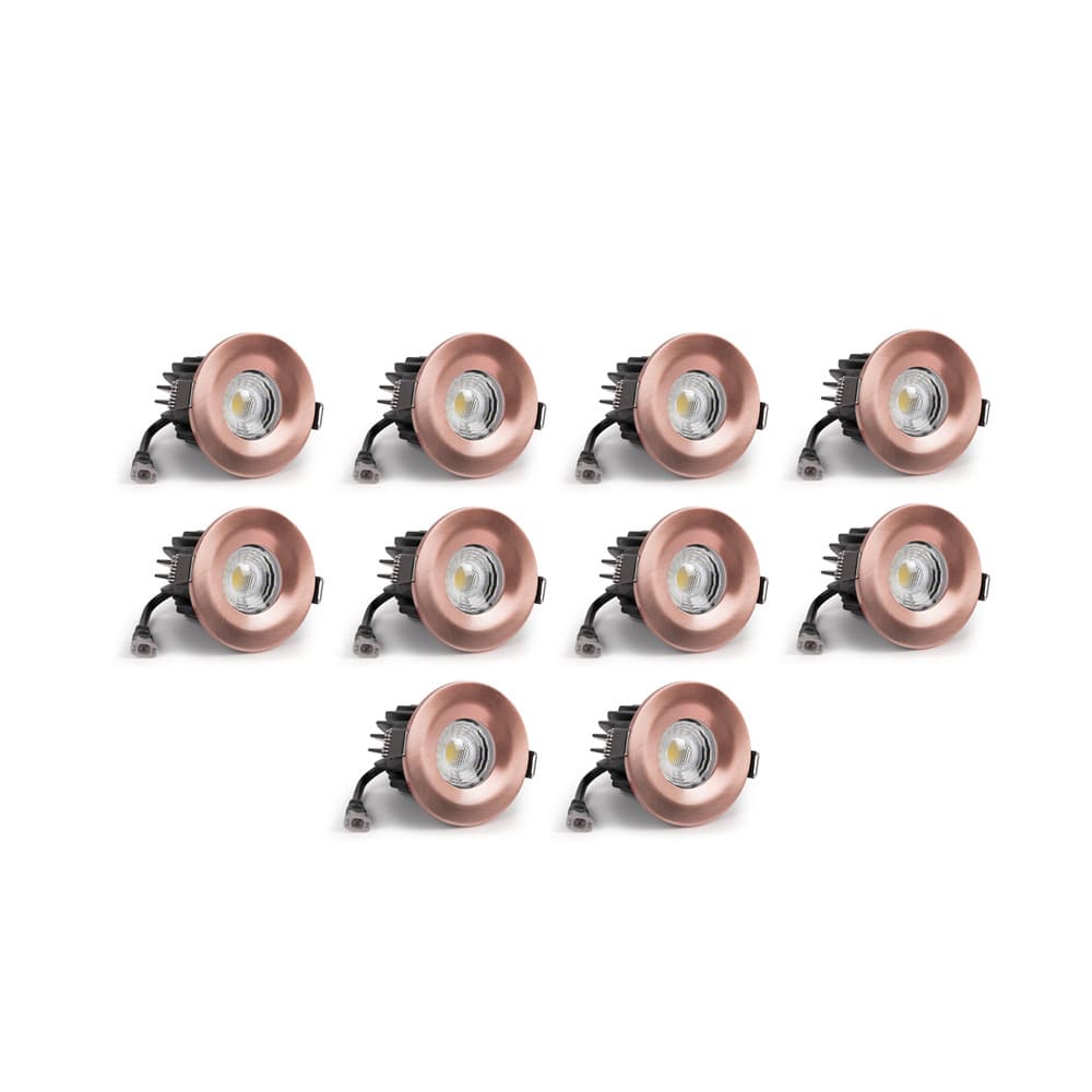 10 Pack - Soho Lighting Brushed Copper LED Downlights - Fire Rated - Fixed - IP65 - CCT Switch - High CRI - Dimmable