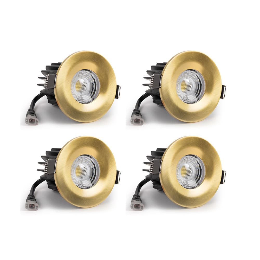4 Pack - Soho Lighting Brushed Gold LED Downlights - Fire Rated - Fixed - IP65 - CCT Switch - High CRI - Dimmable