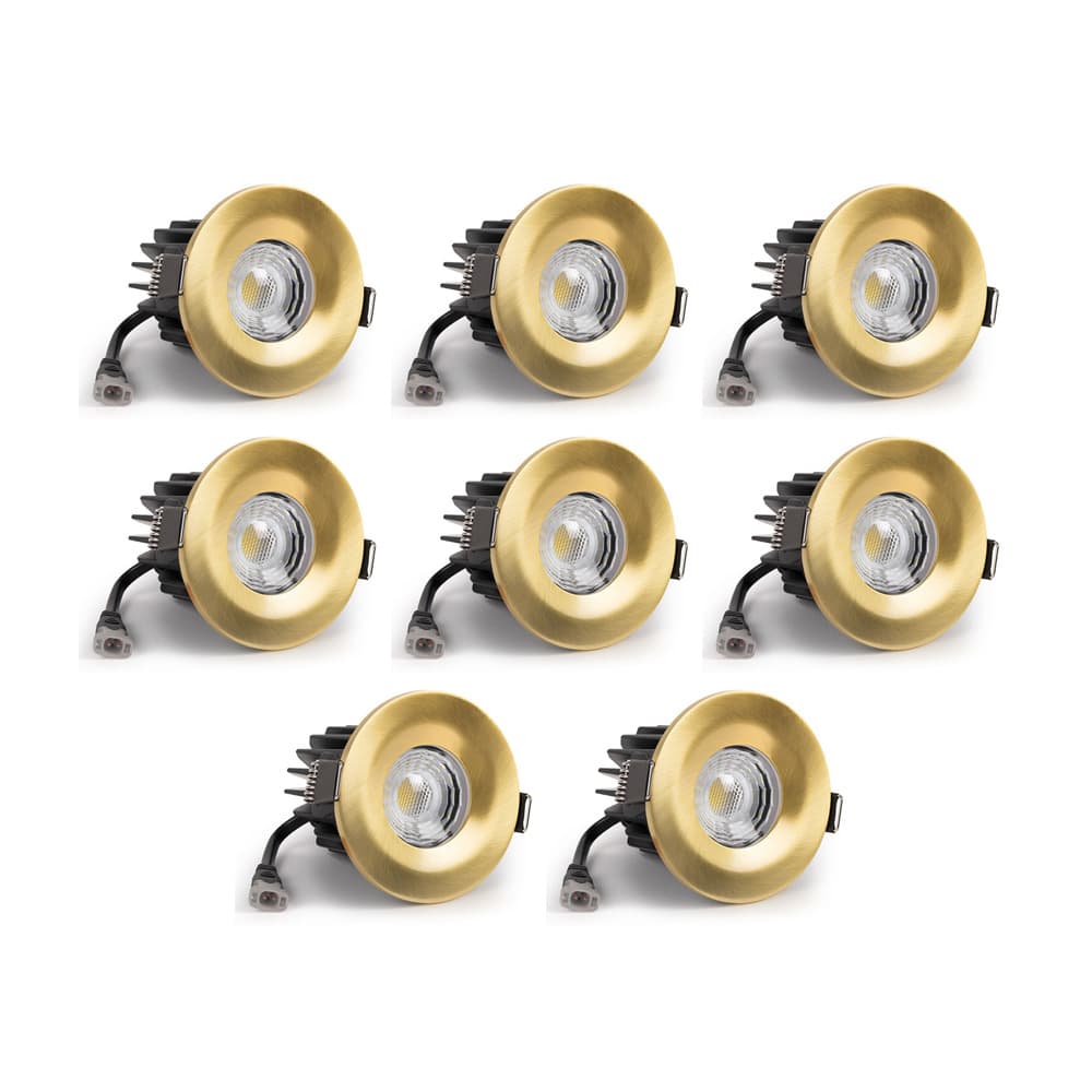 8 Pack - Soho Lighting Brushed Gold LED Downlights - Fire Rated - Fixed - IP65 - CCT Switch - High CRI - Dimmable