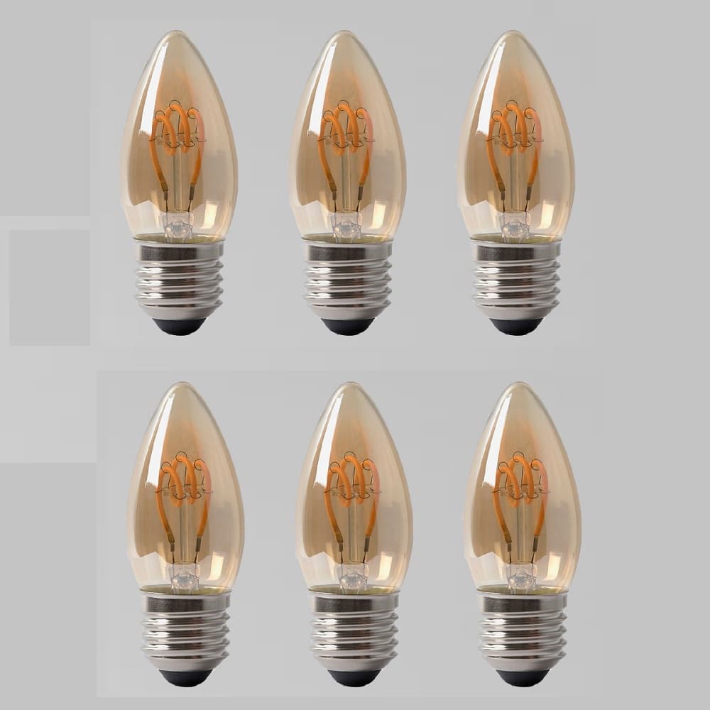 6 Pack - Soho Lighting 2w E27 ES Vintage Edison Candle LED Light Bulb 1800K T-Spiral Filament Dimmable