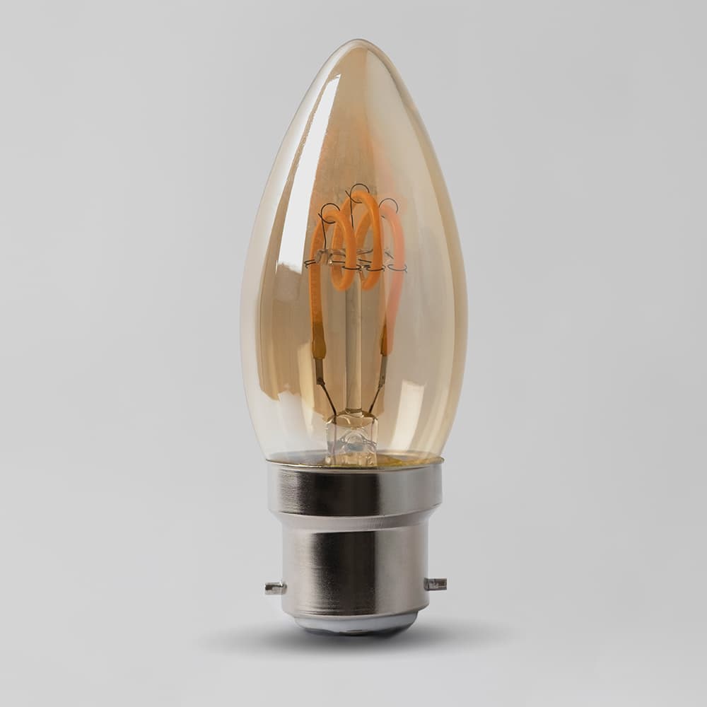 Soho Lighting B22 Vintage Edison Candle LED Light Bulb 2W 1800K T-Spiral Filament High CRI Dimmable