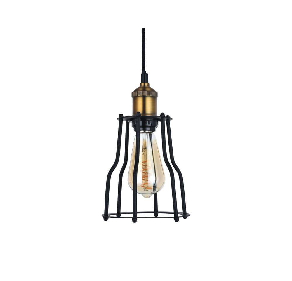 Denman Cone Industrial Black Cage Pendant Light - Elesi