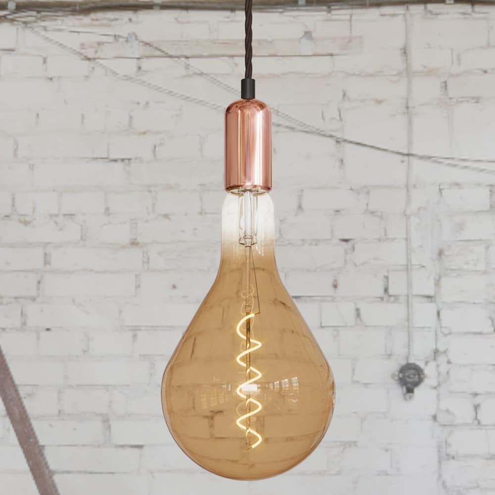 Soho Lighting Rose Gold Bulb Holder Exposed Bulb Pendant Light With Twisted Dark Brown Cable