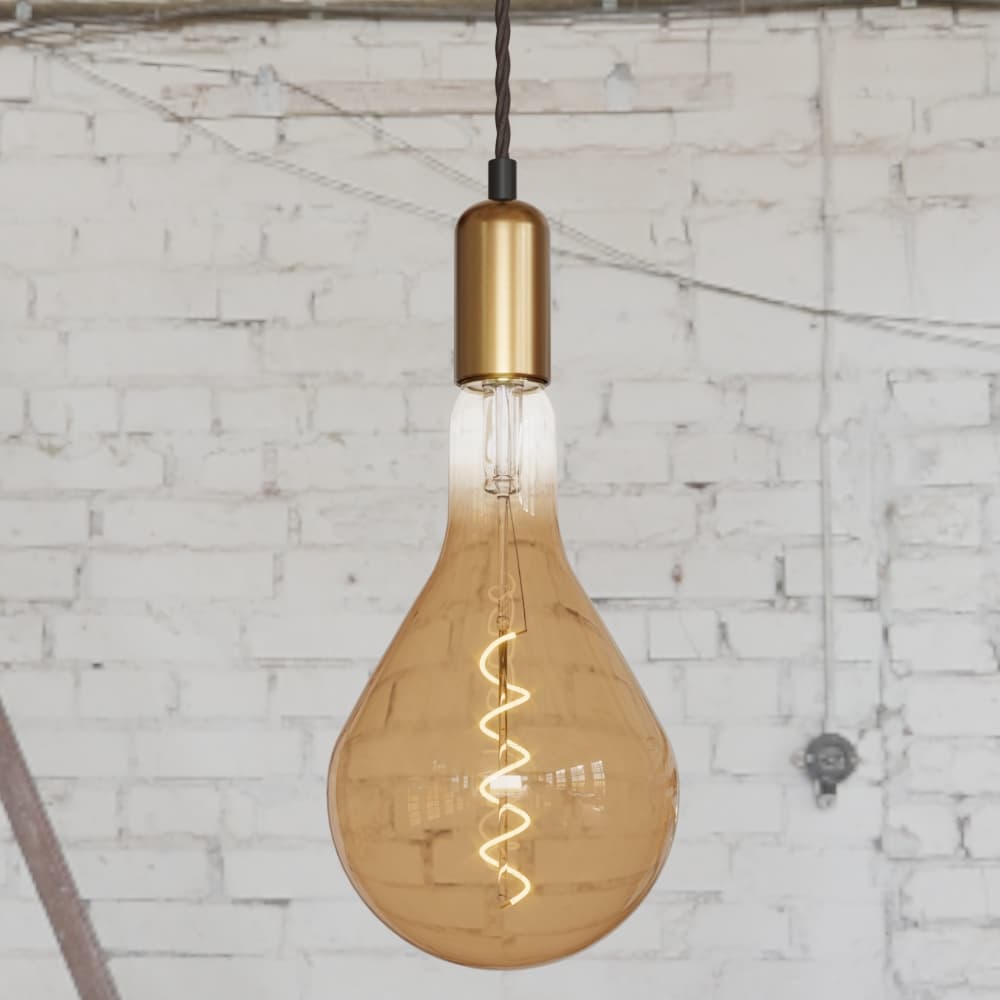 Soho Lighting Brass Bulb Holder Exposed Bulb Pendant Light With Twisted Dark Brown Cable - Antique Brass