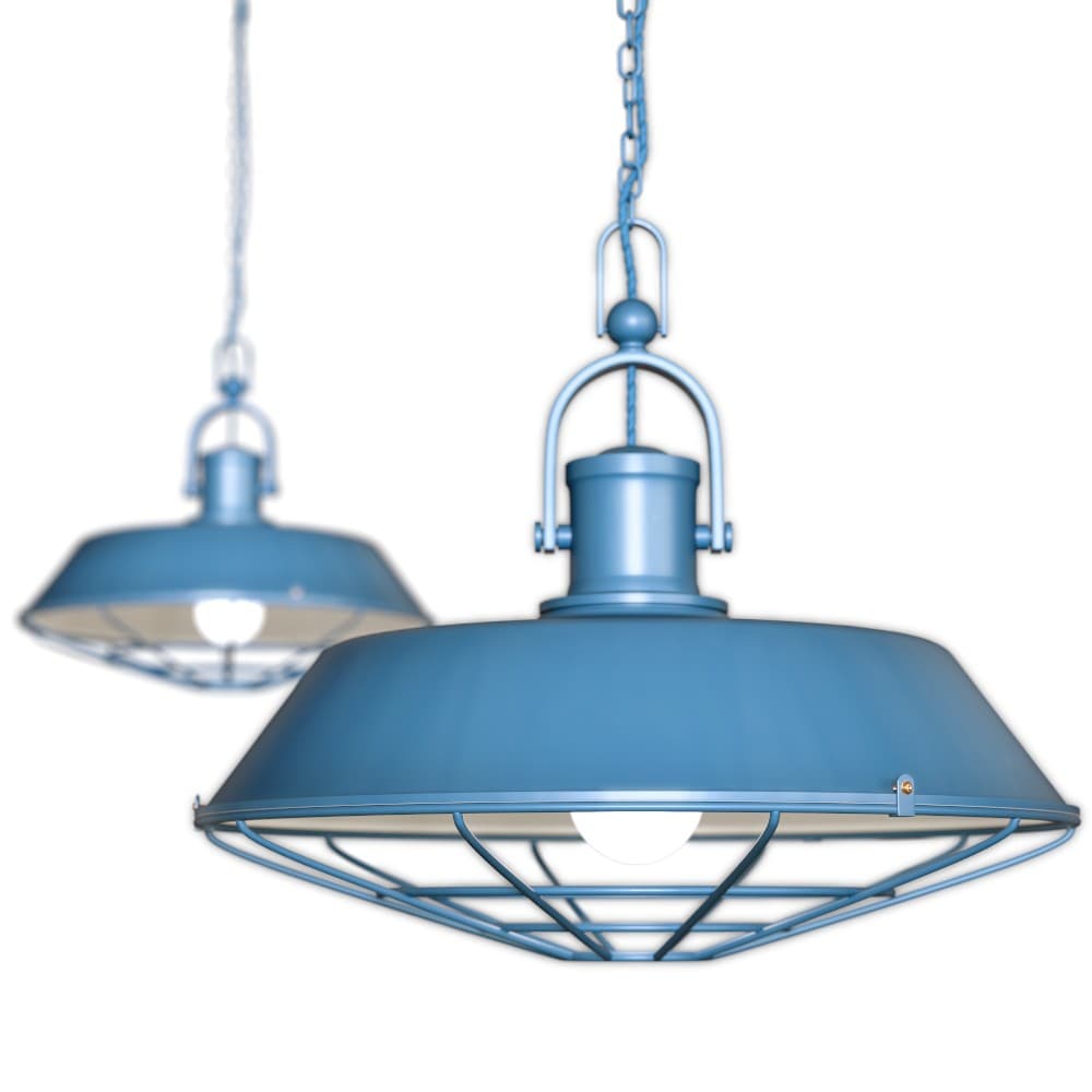 Brewer Cage Industrial Kitchen Island Pendant Light Aston Blue - Soho Lighting