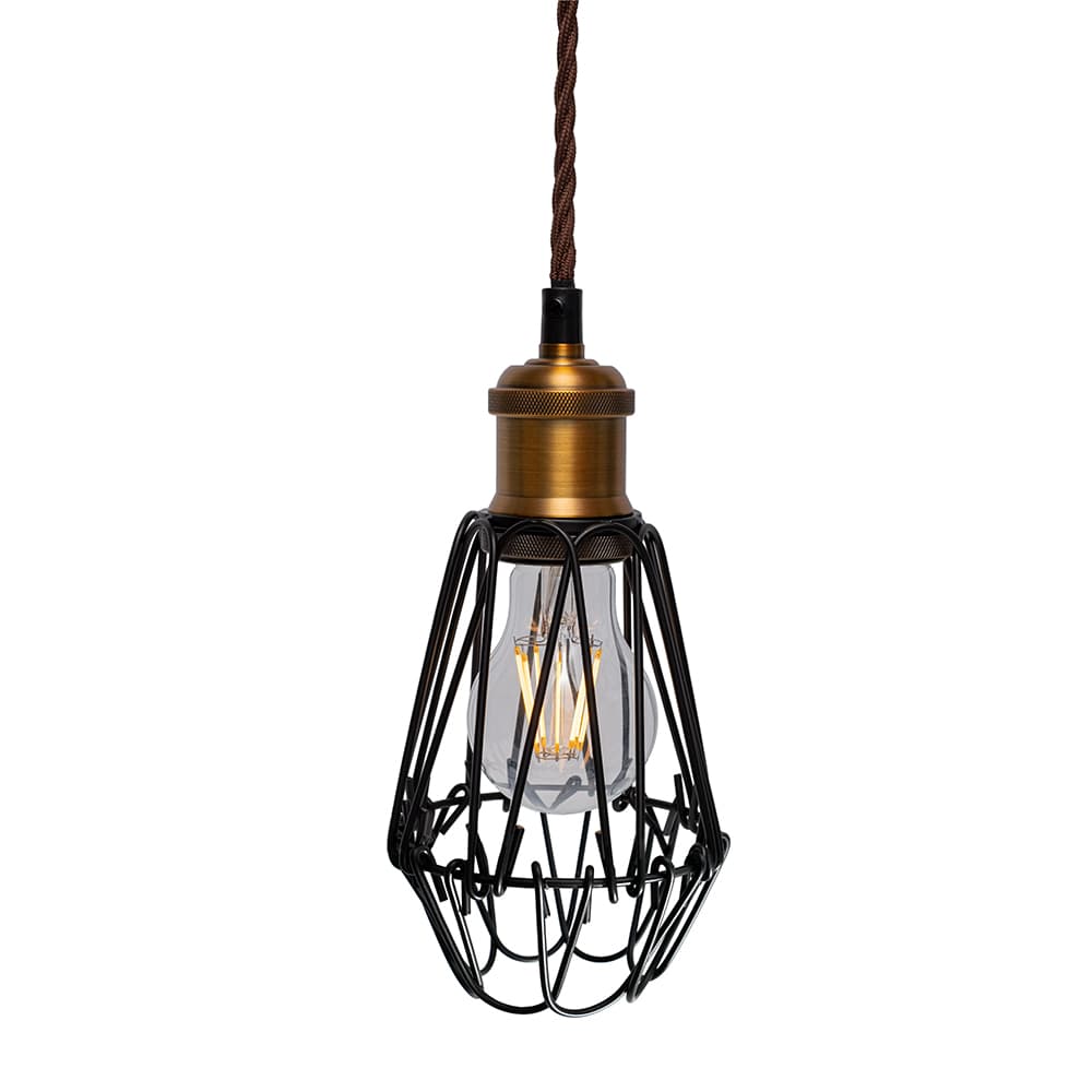 Denman Industrial Vintage Brass Caged Teardrop Pendant Light - Elesi