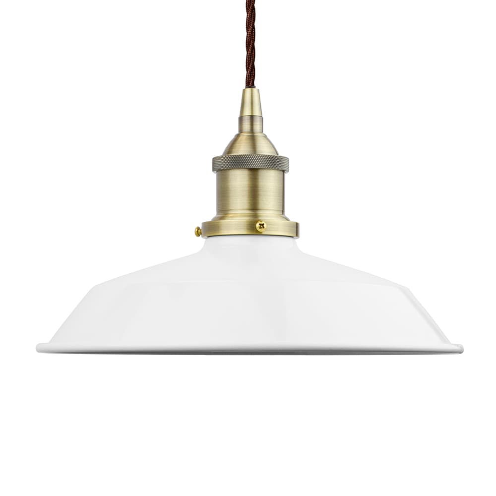 Soho Lighting White Small Trinity Metal Painted Pendant Light with Antique Gold Lamp Holder and Black Twisted Cable