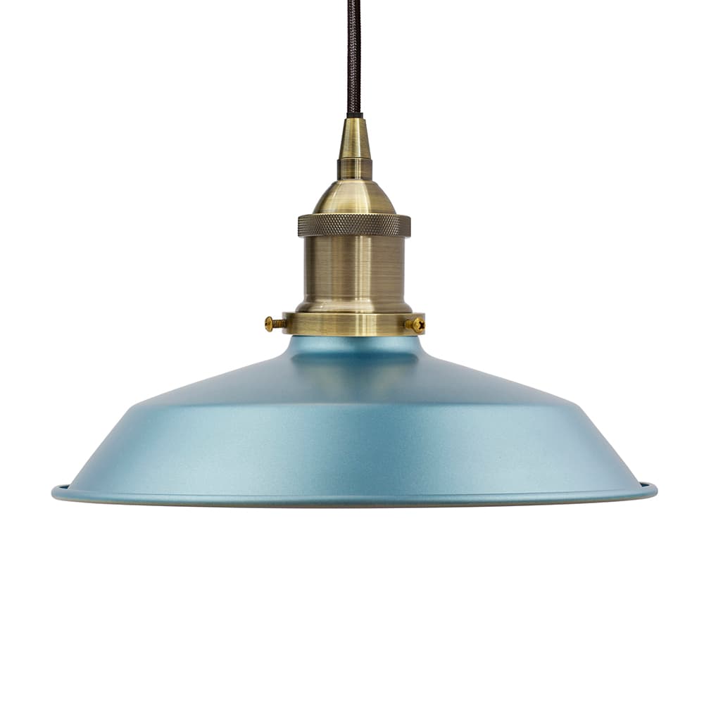 Soho Lighting Racing Blue Small Trinity Metal Painted Pendant Light with Antique Gold Lamp Holder and Black Twisted Cable