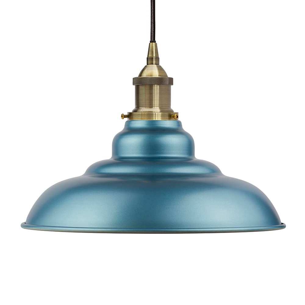 Soho Lighting Racing Blue St Edmund's Painted Pendant Light with Antique Copper Lamp Holder and Black Twisted Cable