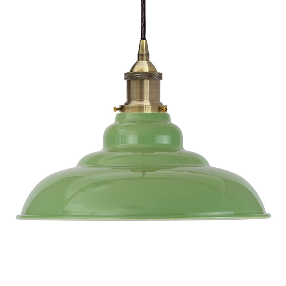 Soho Lighting Mint Green St Edmund's Painted Pendant Light with Matt Antique Brass Lamp Holder and Black Twisted Cable