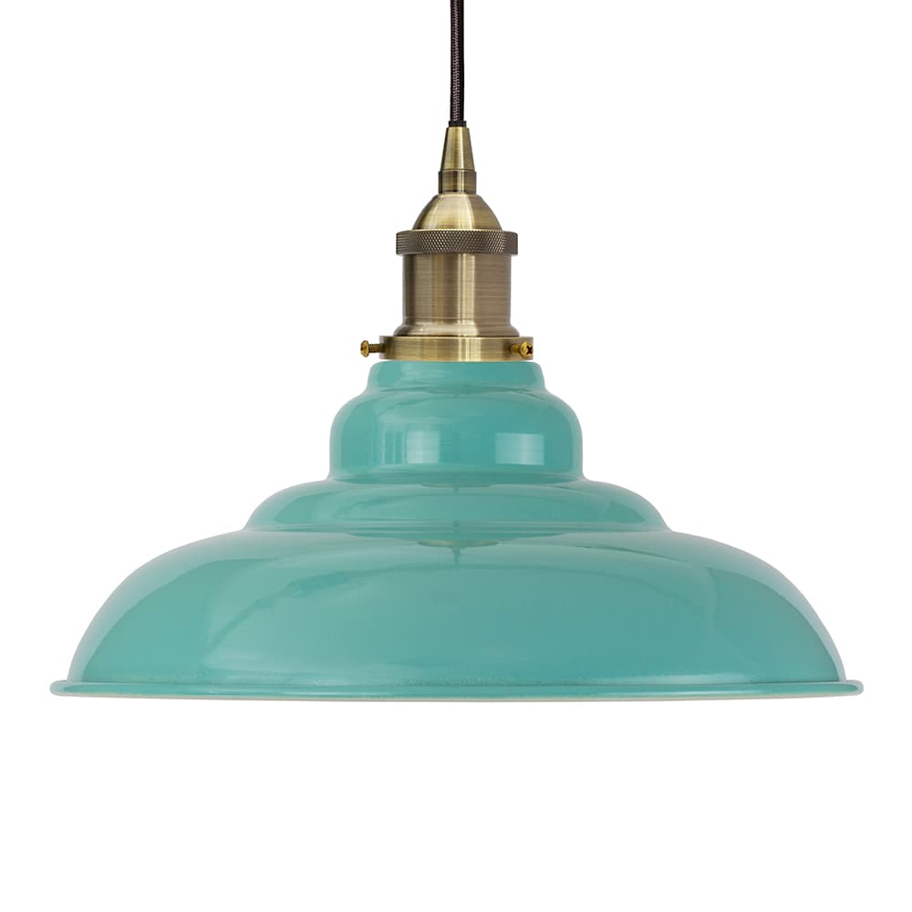 Soho Lighting Duck Egg Blue St Edmund's Painted Pendant Light with Polished Brass Lamp Holder and Black Twisted Cable