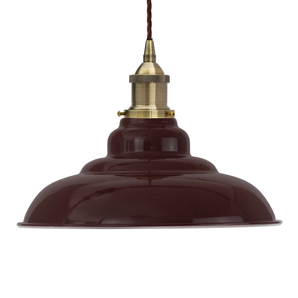 Soho Lighting Burgundy Red St Edmund's Painted Pendant Light with Antique Brass Lamp Holder and Brown Twisted Cable