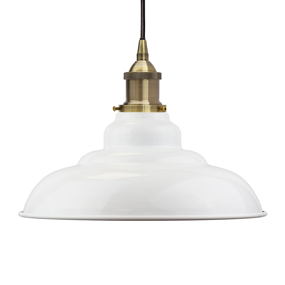 Soho Lighting White St Edmund's Painted Pendant Light with Matt Antique Brass Lamp Holder and Black Twisted Cable