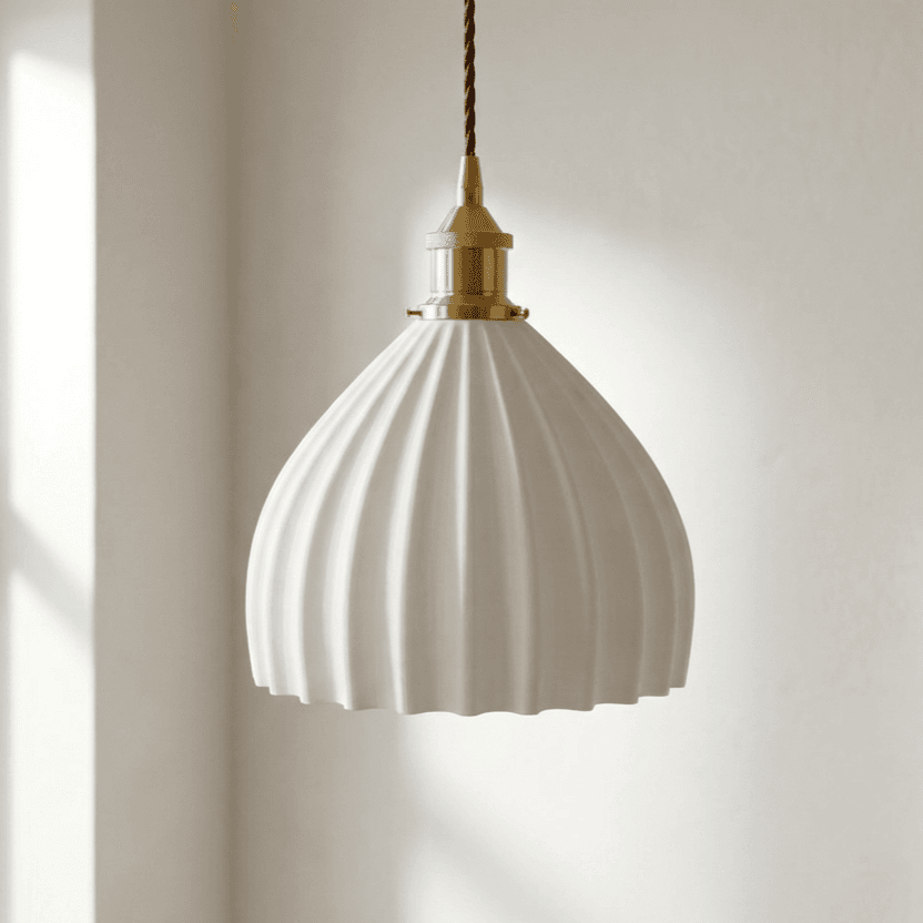 Soho Lighting Large Scallop Shell Pendant Surf White with Brushed Chrome Bulb holder and Grey Twisted Cable