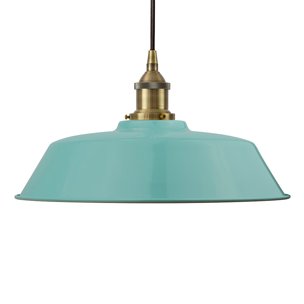 Soho Lighting Duck Egg Blue Chancery Painted Pendant Light with Antique Gold Lamp Holder and Black Twisted Cable