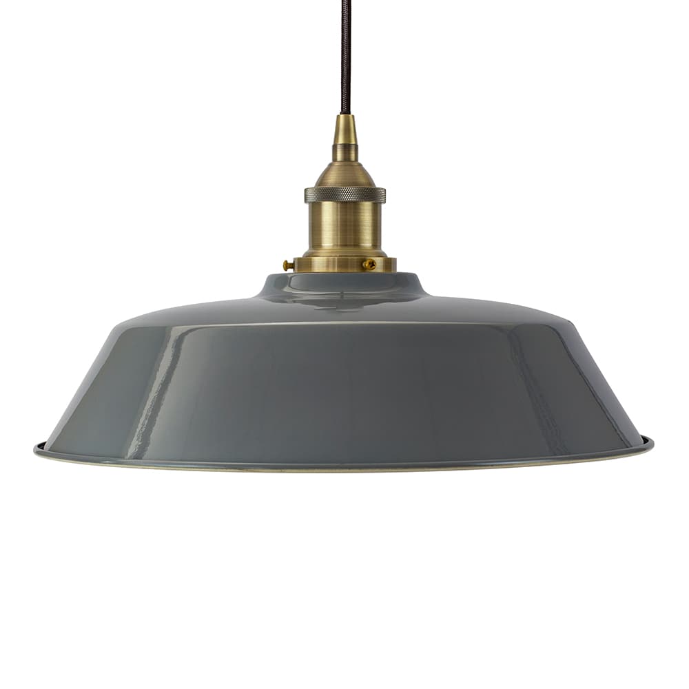 Soho Lighting French Grey Chancery Painted Pendant Light with Antique Gold Lamp Holder and Black Twisted Cable