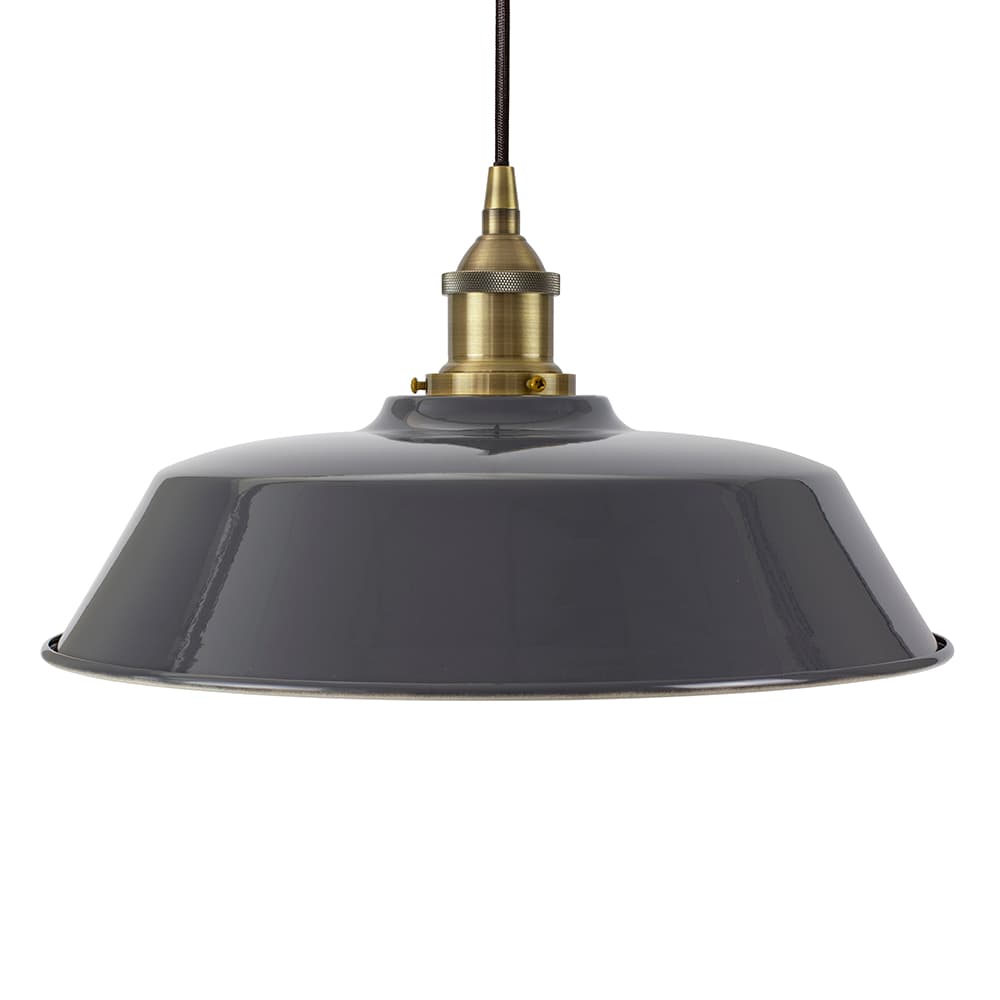 Soho Lighting Slate Grey Chancery Painted Pendant Light with Antique Copper Lamp Holder and Black Round Cable