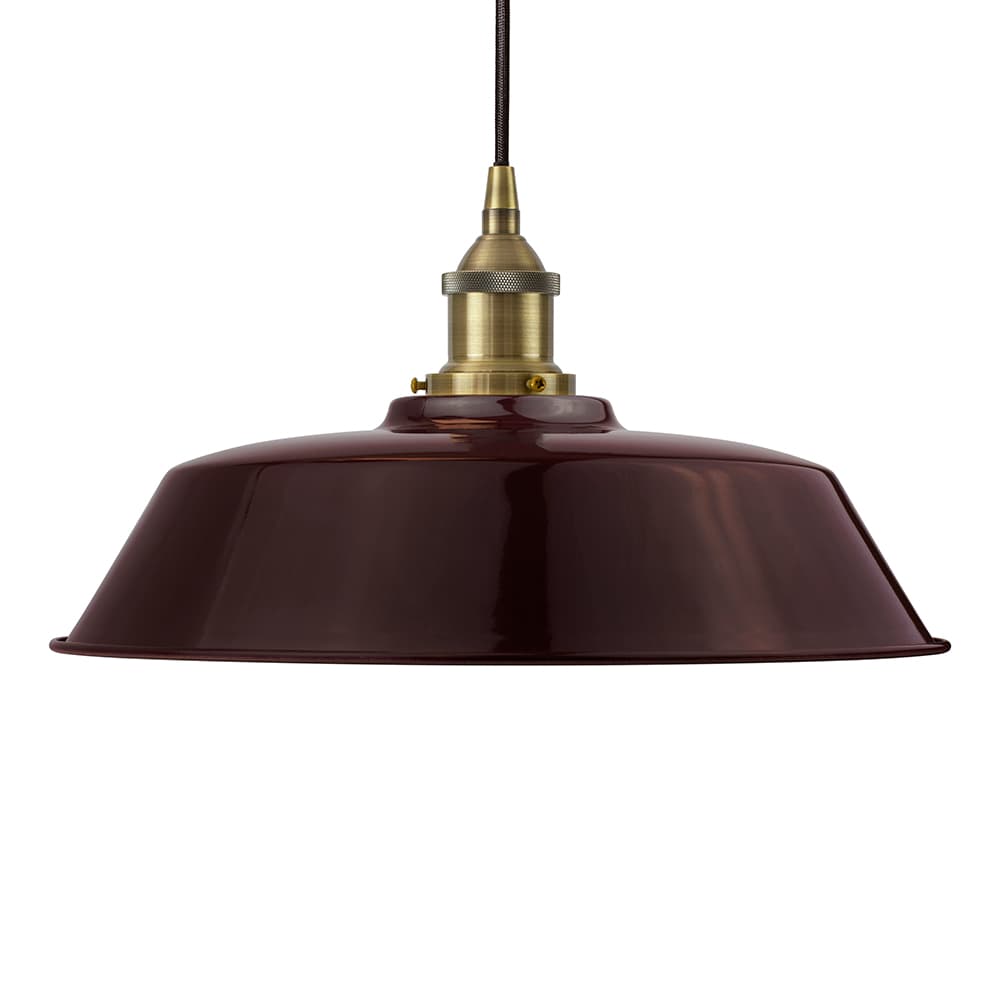 Soho Lighting Burgundy Red Chancery Painted Pendant Light with Gold Lamp Holder and Brown Twisted Cable