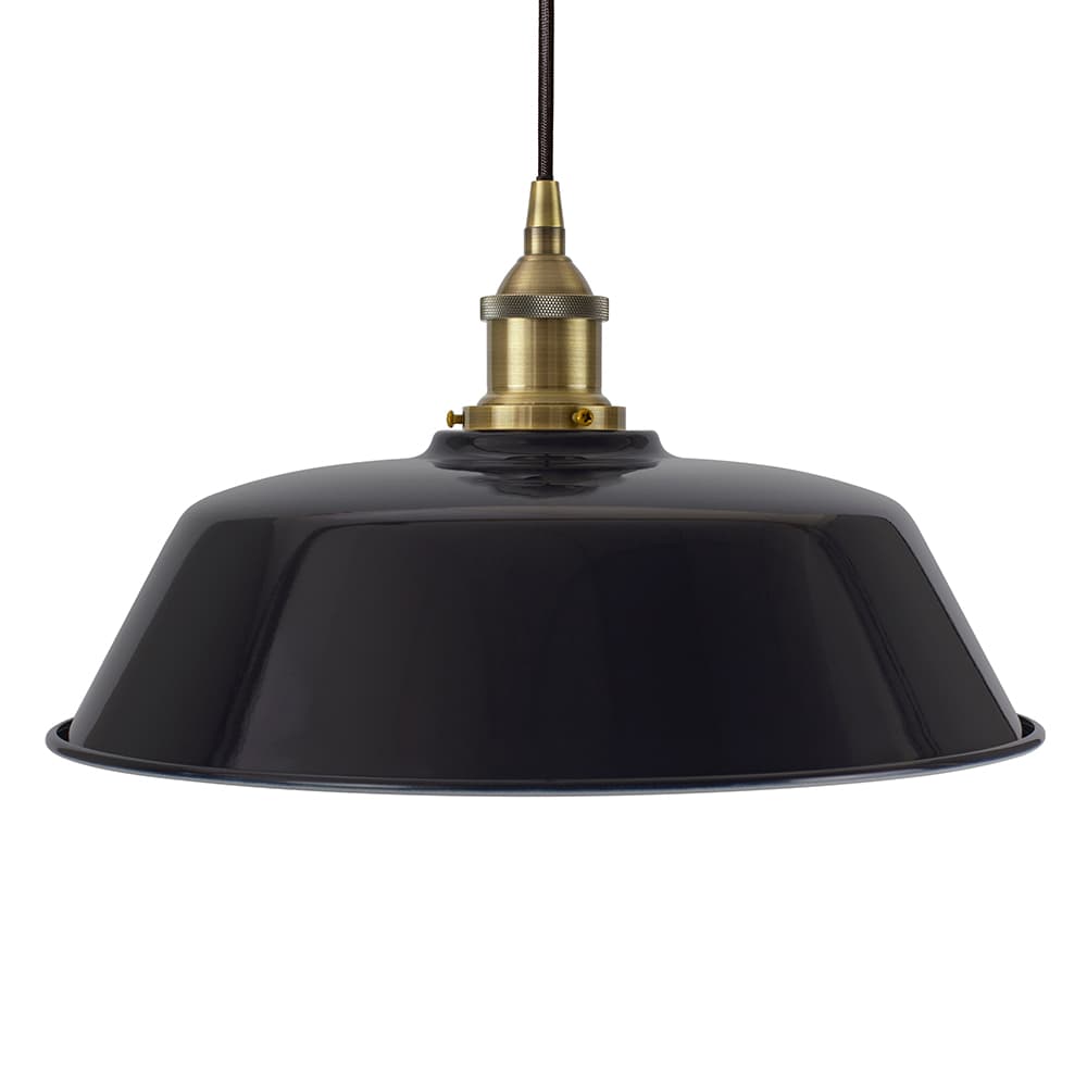 Soho Lighting Navy Blue Chancery Painted Pendant Light with Antique Brass Lamp Holder and Brown Twisted Cable