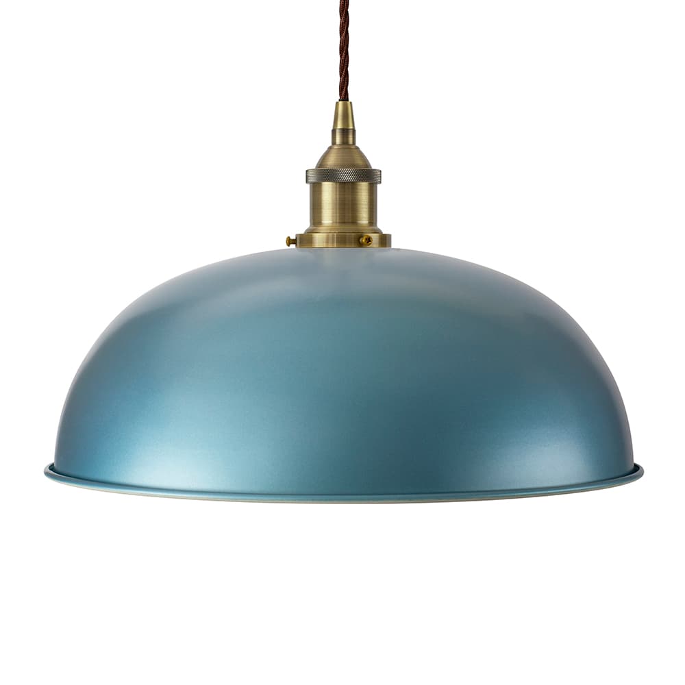 Soho Lighting Racing Blue Worcester Painted Pendant Light with Antique Brass Lamp Holder and Brown Twisted Cable