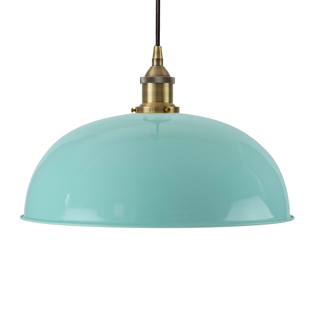 Soho Lighting Duck Egg Blue Worcester Painted Pendant Light with Gold Lamp Holder and Black Twisted Cable
