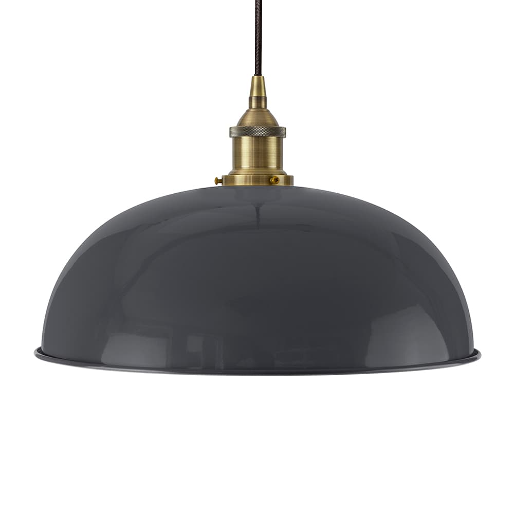 Soho Lighting Slate Grey Worcester Painted Pendant Light with Matt Antique Copper Lamp Holder and Black Twisted Cable