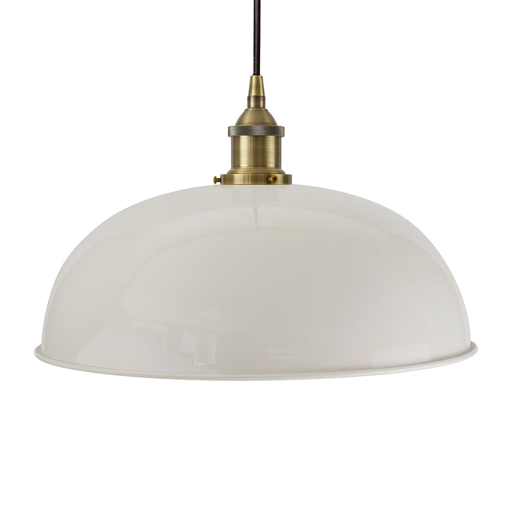 Soho Lighting Pale Grey Worcester Painted Pendant Light with Matt Antique Brass Lamp Holder and Black Twisted Cable
