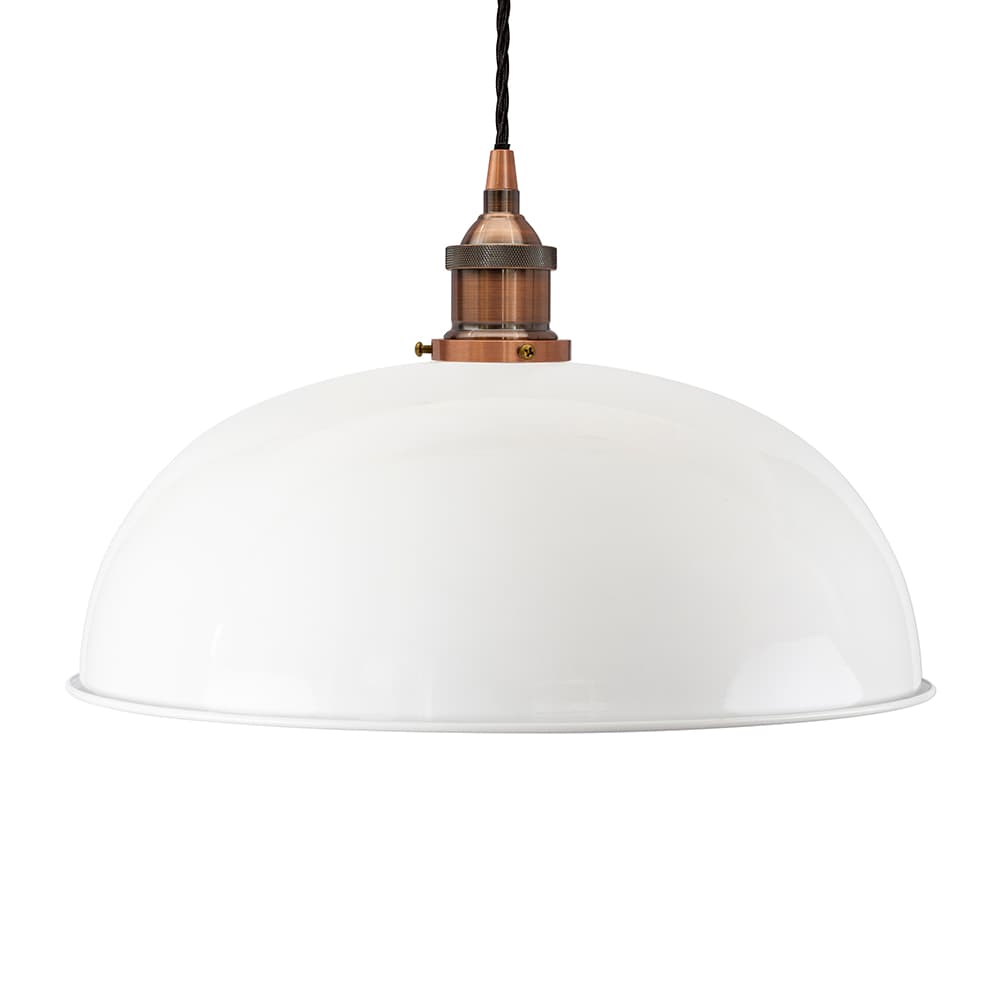 Soho Lighting White Worcester Painted Pendant Light with Antique Copper Lamp Holder and Black Twisted Cable
