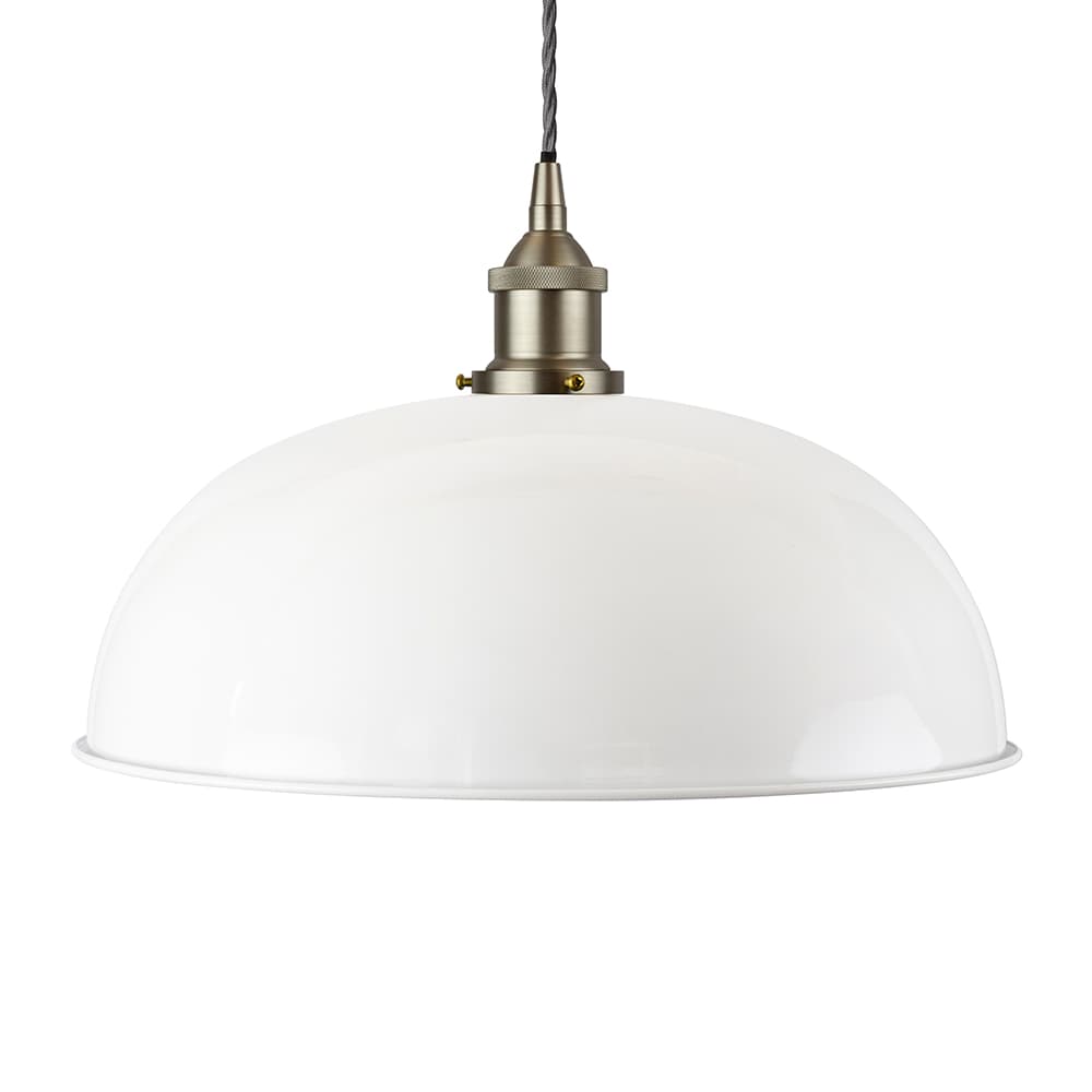 Soho Lighting White Worcester Painted Pendant Light with Brushed Chrome Lamp Holder and Grey Twisted Cable