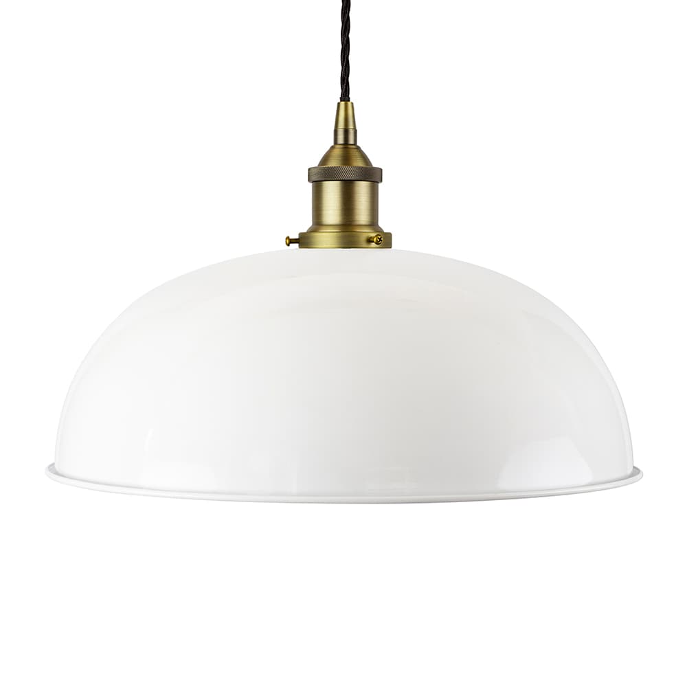 Soho Lighting White Worcester Painted Pendant Light with Matt Antique Brass Lamp Holder and Black Twisted Cable
