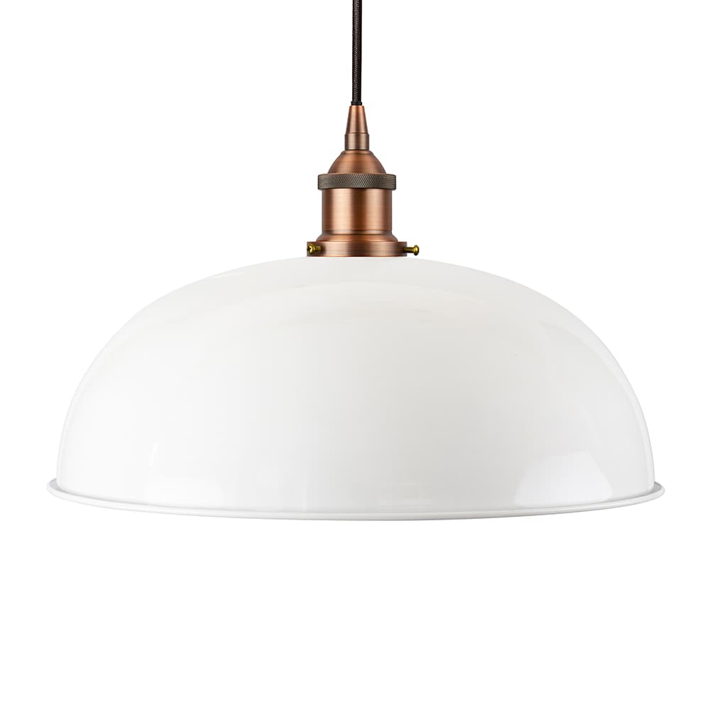 Soho Lighting White Worcester Painted Pendant Light with Matt Antique Copper Lamp Holder and Black Round Cable