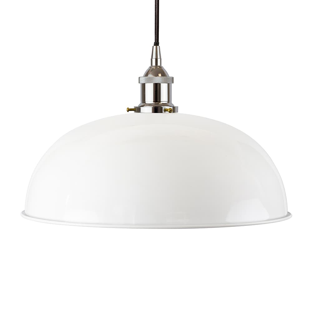 Soho Lighting White Worcester Painted Pendant Light with Nickel Lamp Holder and Black Round Cable