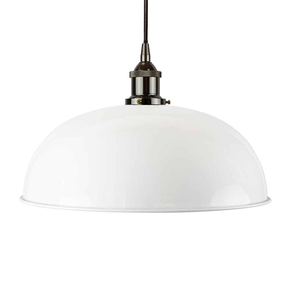Soho Lighting White Worcester Painted Pendant Light with Black Nickel Lamp Holder and Black Round Cable