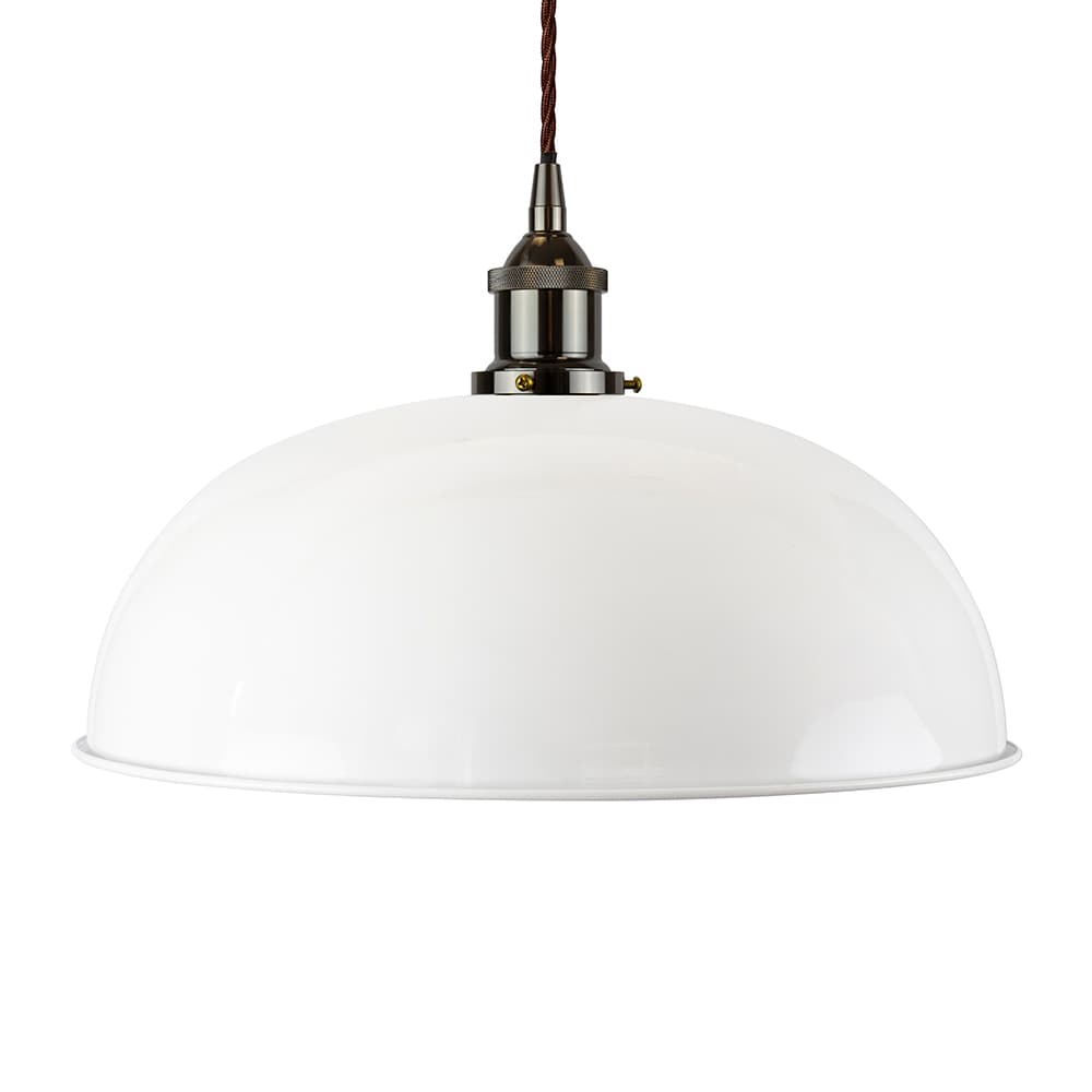 Soho Lighting White Worcester Painted Pendant Light with Black Nickel Lamp Holder and Brown Twisted Cable