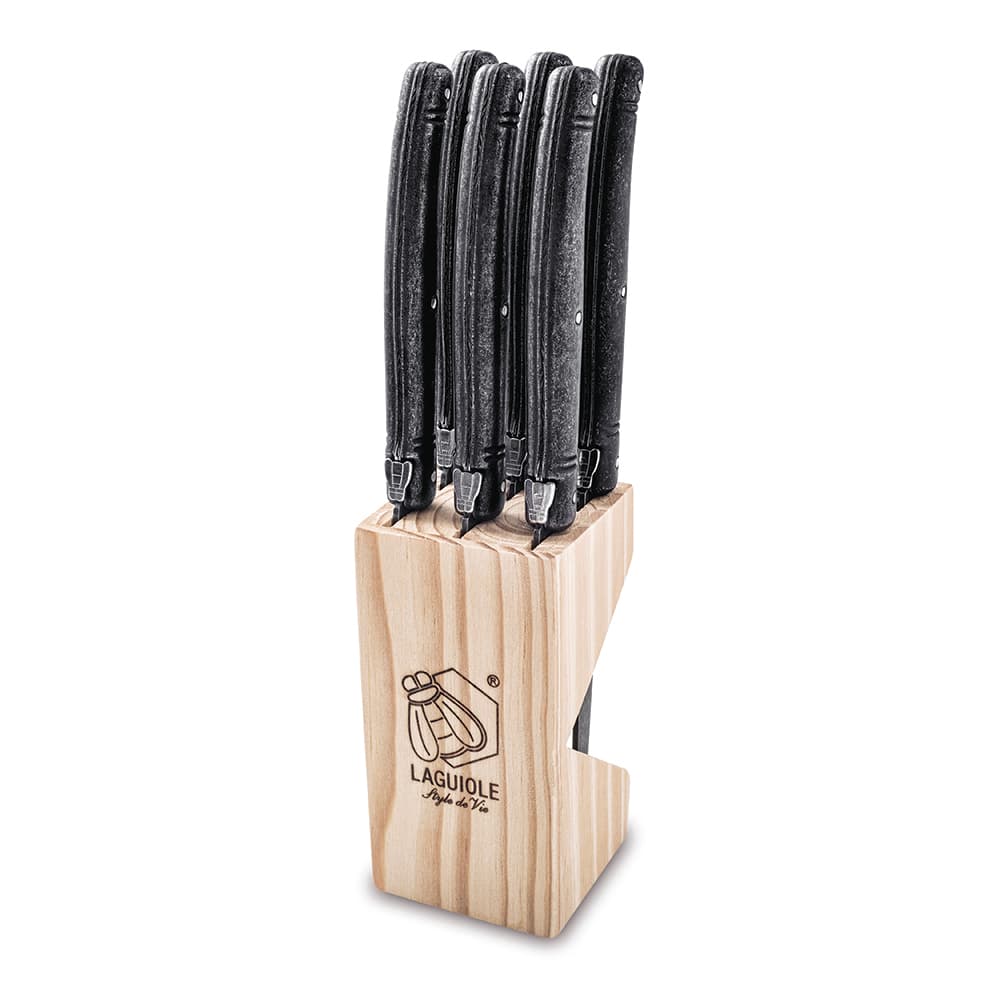 Laguiole Style De Vie Premium Steak Knives 6 Piece Set Black Stonewash 1.8mm